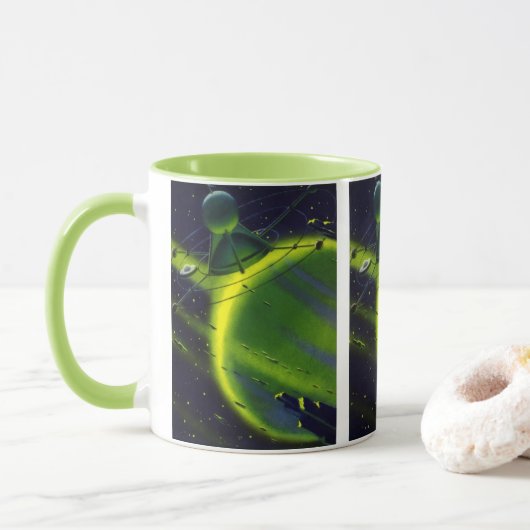 wetenschap Fiction Green Planet w Spaceship Mok (Met donut)