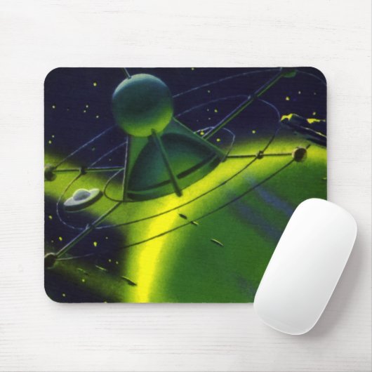 wetenschap Fiction Green Planet w Spaceship Muismat (Met muis)