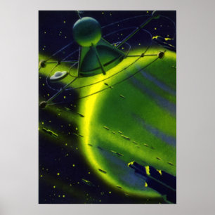  wetenschap Fiction Green Planet w Spaceship Poster