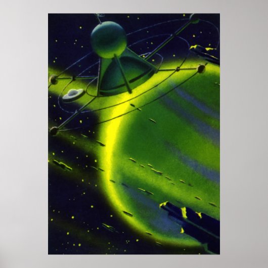 wetenschap Fiction Green Planet w Spaceship Poster (Voorkant)