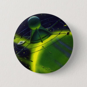 wetenschap Fiction Green Planet w Spaceship Ronde Button 5,7 Cm