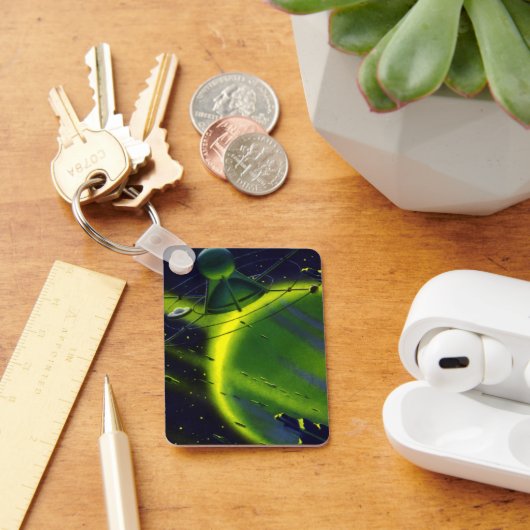  wetenschap Fiction Green Planet w Spaceship Sleutelhanger (Bureau)