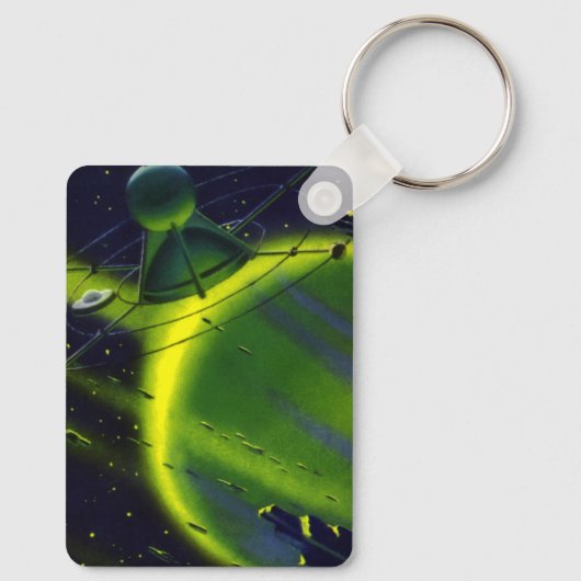 wetenschap Fiction Green Planet w Spaceship Sleutelhanger (Achterkant)