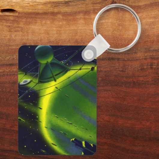 wetenschap Fiction Green Planet w Spaceship Sleutelhanger (Achterkant)