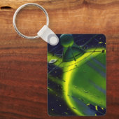  wetenschap Fiction Green Planet w Spaceship Sleutelhanger (Voorkant)