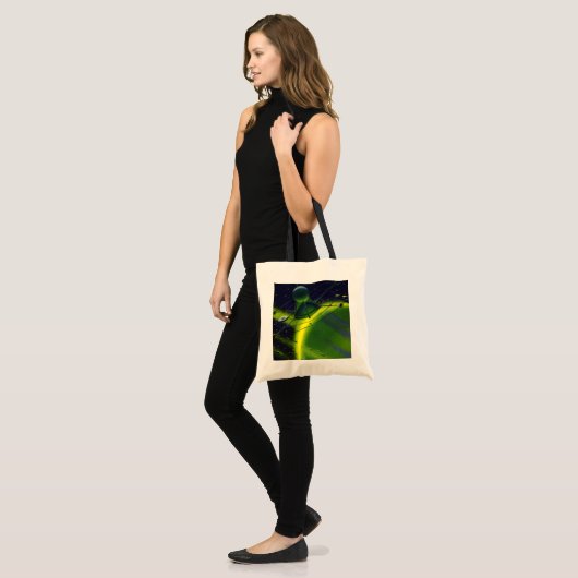 wetenschap Fiction Green Planet w Spaceship Tote Bag (Voorkant (model))