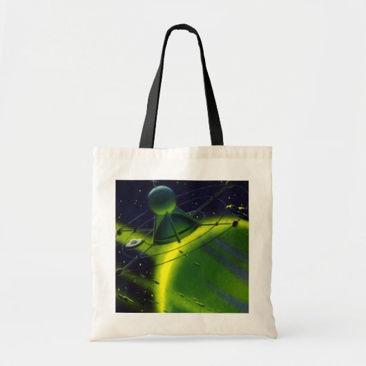wetenschap Fiction Green Planet w Spaceship Tote Bag