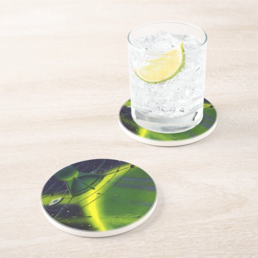 wetenschap Fiction Green Planet w Spaceship Zandsteen Onderzetter (Zijkant)