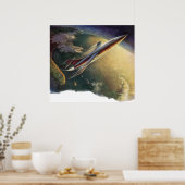 wetenschap Fiction Spaceship Airplane Earth Poster (Keuken)