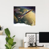  wetenschap Fiction Spaceship Airplane Earth Poster (Thuiskantoor)