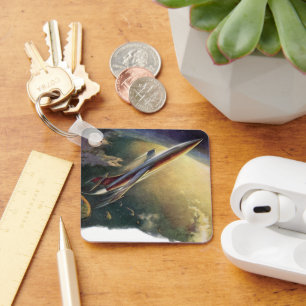  wetenschap Fiction Spaceship Airplane Earth Sleutelhanger