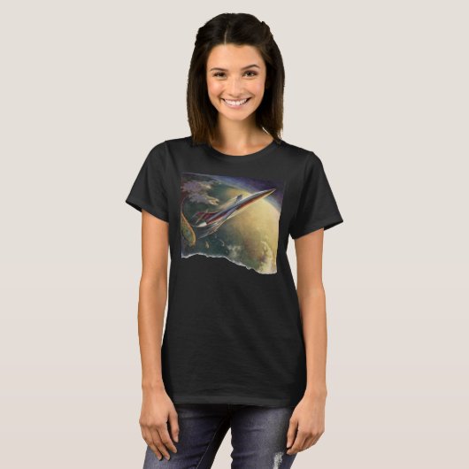  wetenschap Fiction Spaceship Airplane Earth T-shirt (Voorkant volledig)