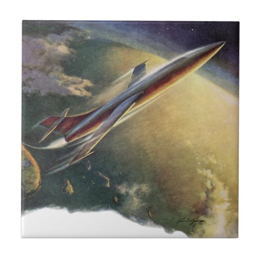 wetenschap Fiction Spaceship Airplane Earth Tegeltje (Voorkant)