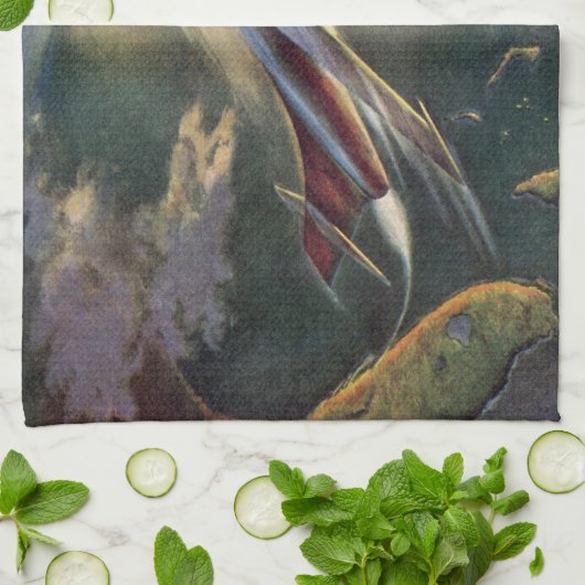 wetenschap Fiction Spaceship Airplane Earth Theedoek (Gevouwen)