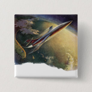  wetenschap Fiction Spaceship Airplane Earth Vierkante Button 5,1 Cm
