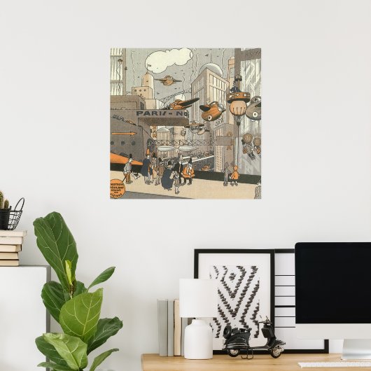 Wetenschap Fiction Urban Paris, Steam Punk Poster (Thuiskantoor)