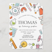 Wetenschap Verjaardagsfeest uitnodiging · Mad Scie (Voorkant / Achterkant)