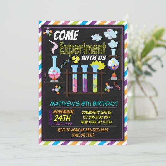 Wetenschap Verjaardagsfeest Uitnodiging voor een j (Staand voorkant)