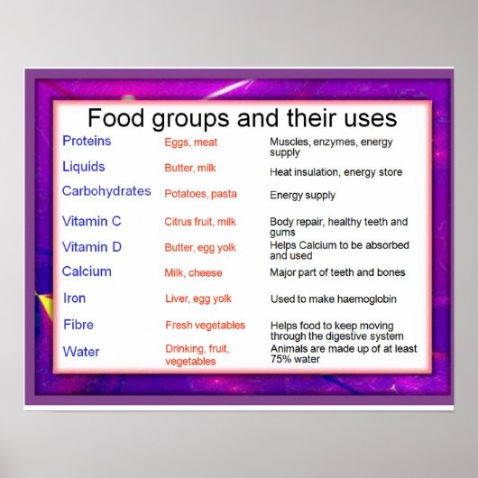 Wetenschap, voedingsgroepen en toepassingen daarva poster (Voorkant)