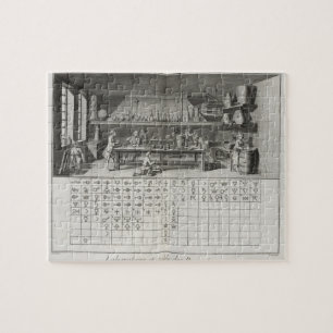 Wetenschappelijk laboratorium en tabel van chemisc legpuzzel