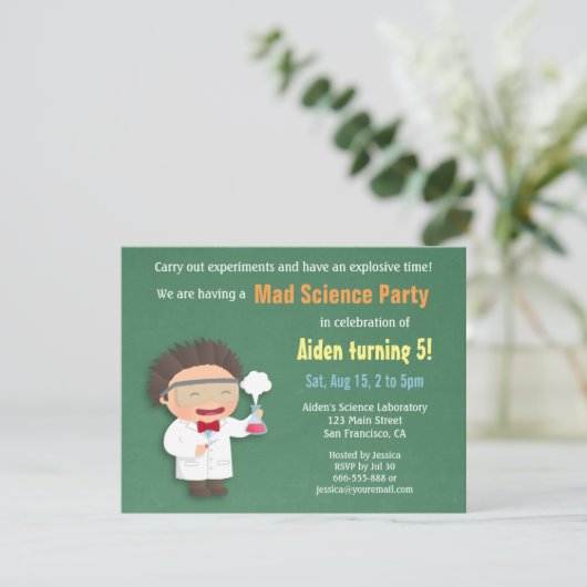 Wetenschapper Mad Science verjaardagsfeestje uitno Kaart (Staand voorkant)