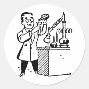 Wetenschappers in lab coatingchemicaliën ronde sticker