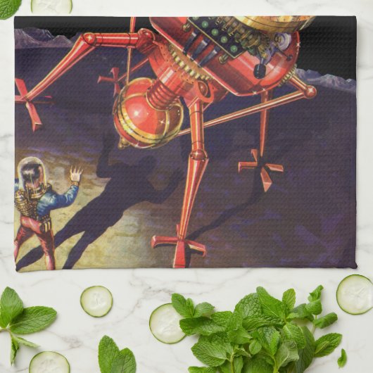  wetenschapscentrum met Alien Robot Theedoek (Gevouwen)