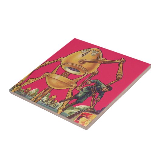  wetenschapscultuur Alien Robot vangt Man Tegeltje (Zijkant)