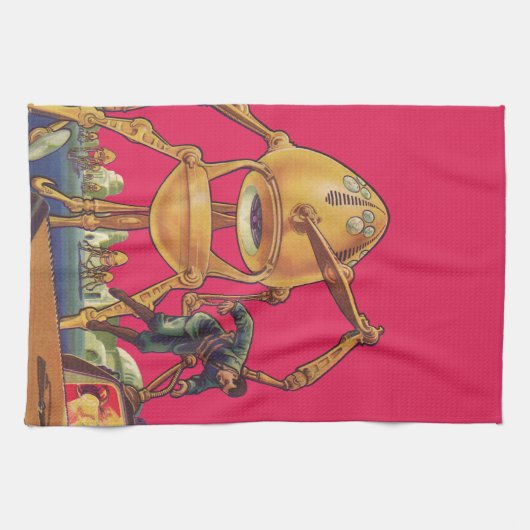  wetenschapscultuur Alien Robot vangt Man Theedoek (Horizontaal)