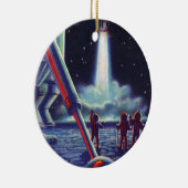  wetenschapscultuur Aliens Wave to Rocket Keramisch Ornament (Rechts)