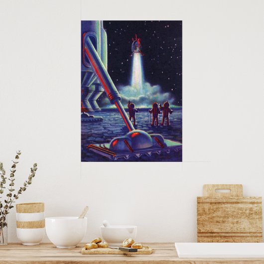 wetenschapscultuur Aliens Wave to Rocket Poster (Keuken)