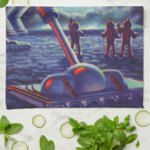  wetenschapscultuur Aliens Wave to Rocket Theedoek (Gevouwen)