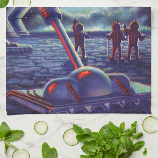  wetenschapscultuur Aliens Wave to Rocket Theedoek (Gevouwen)