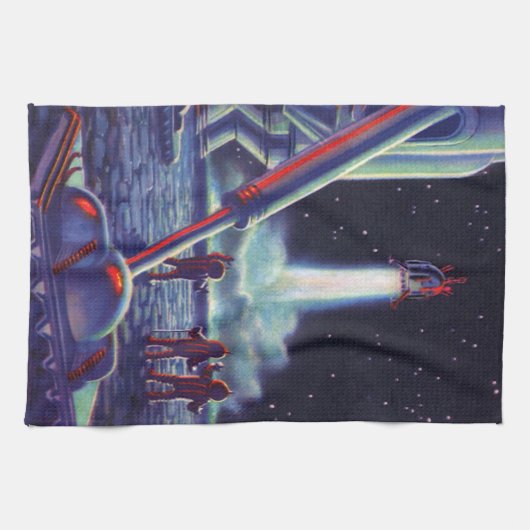  wetenschapscultuur Aliens Wave to Rocket Theedoek (Horizontaal)