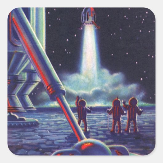 wetenschapscultuur Aliens Wave to Rocket Vierkante Sticker (Voorkant)