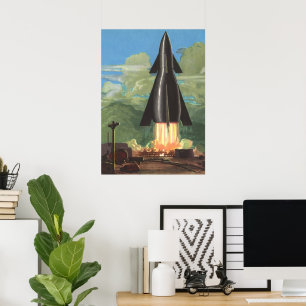 wetenschapscultuur, Rocket Blasting off Earth Poster