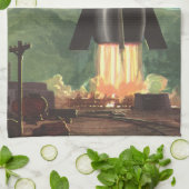  wetenschapscultuur, Rocket Blasting off Earth Theedoek (Gevouwen)