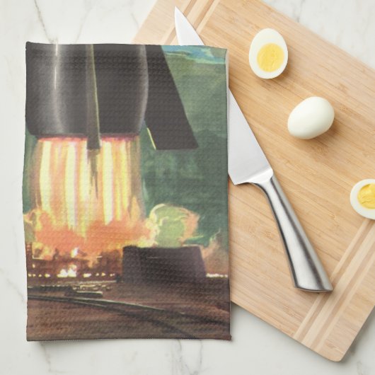  wetenschapscultuur, Rocket Blasting off Earth Theedoek (Quarter Fold)