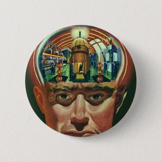  Wetenschapsfiche, Alien Brain in Laboratory Ronde Button 5,7 Cm (Voorkant)