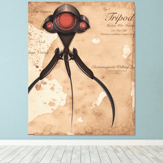 Wetenschapsfiche Alien Tripod-aanval! Canvas Afdruk (Insitu (Houten vloer))