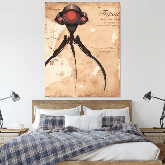 Wetenschapsfiche Alien Tripod-aanval! Canvas Afdruk (Insitu (Slaapkamer))