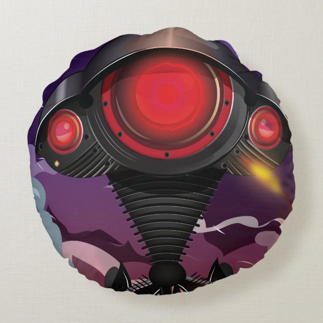 Wetenschapsfiche Alien Tripod-aanval! Rond Kussen (Achterkant)