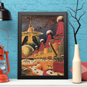  wetenschapsfiche Futuristic City Flying Car Poster