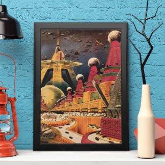  wetenschapsfiche Futuristic City Flying Car Poster