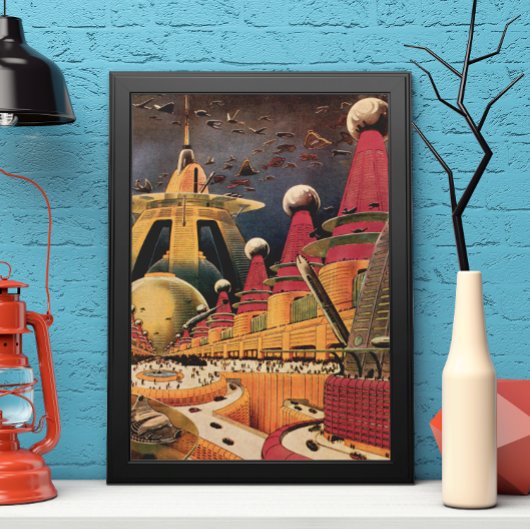  wetenschapsfiche Futuristic City Flying Car Poster