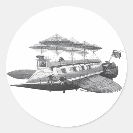 wetenschapsfiche Steampunk Airship Eclipse Ronde Sticker (Voorkant)