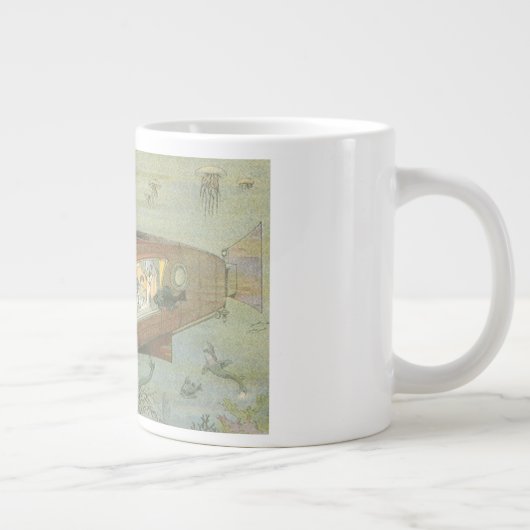  Wetenschapsfiche Steampunk-onderzeeër in Zee Extra Grote Mok (Rechts)