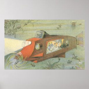  Wetenschapsfiche Steampunk-onderzeeër in Zee Poster