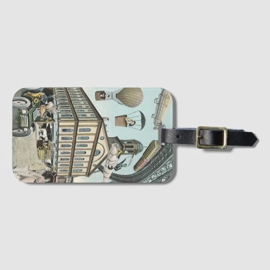 Wetenschapsfiche, Victoriaans Steam Punk Stad Bagagelabel (Voorkant (horizontaal))