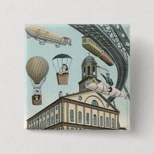  Wetenschapsfiche, Victoriaans Steam Punk Stad Vierkante Button 5,1 Cm